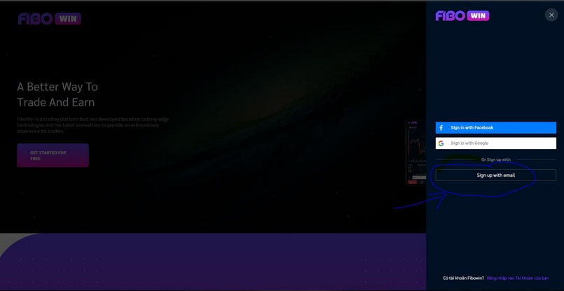 Đăng ký tài khoản FiboWin bằng Email