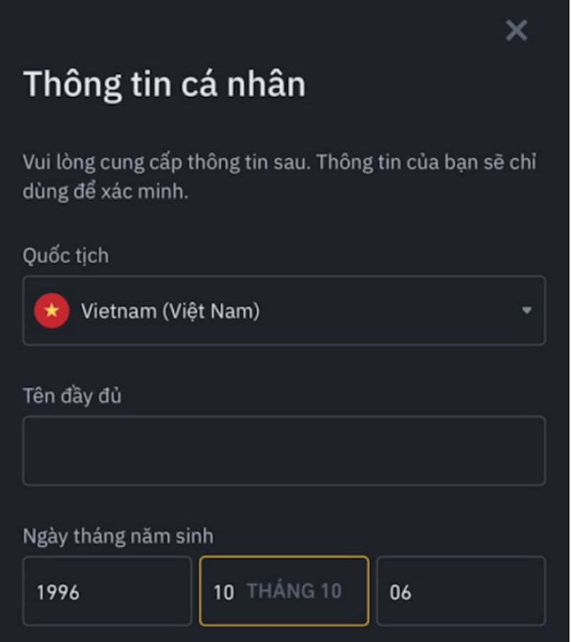 Nhập thông tin ngày tháng năm sinh