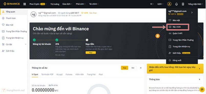 Xác minh KYC cho tài khoản Binance