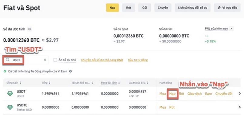 Nạp tiền Binance tại ứng dụng