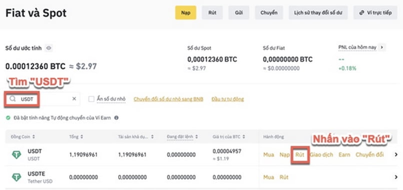 Rút tiền về tại ứng dụng Binance