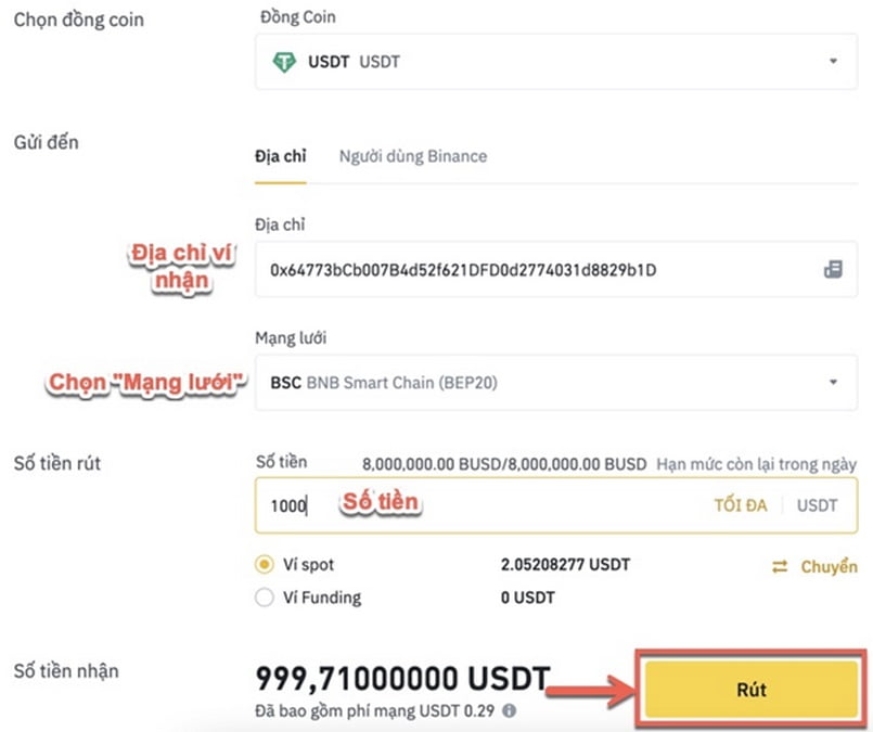 Rút tiền về từ website Binance