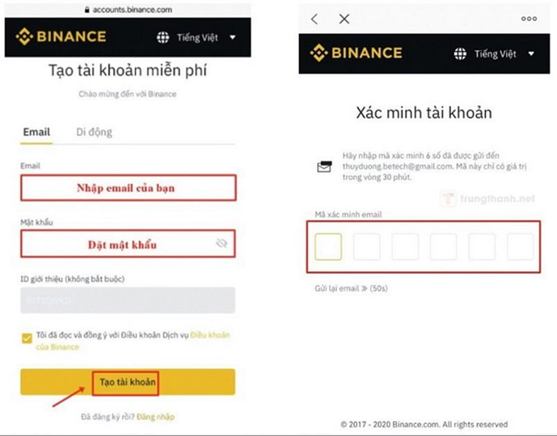 Đăng ký Binance và xác minh tài khoản